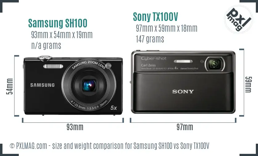 Samsung SH100 vs Sony TX100V size comparison