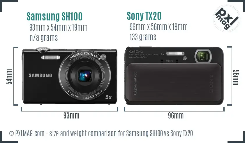 Samsung SH100 vs Sony TX20 size comparison
