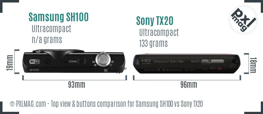 Samsung SH100 vs Sony TX20 top view buttons comparison