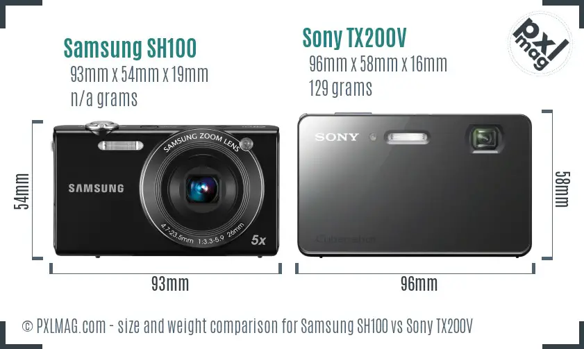 Samsung SH100 vs Sony TX200V size comparison