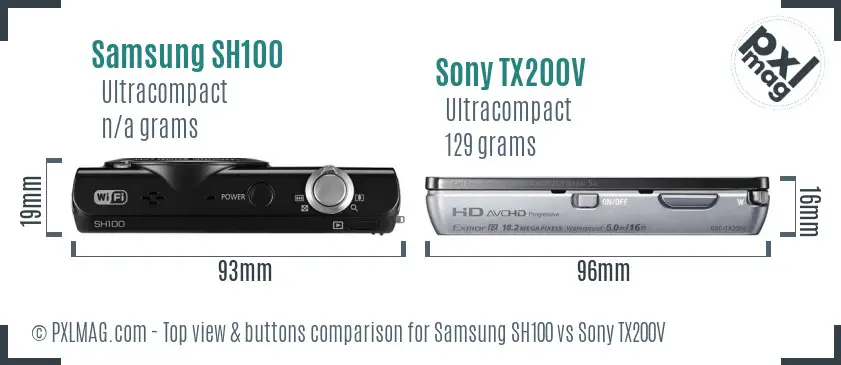 Samsung SH100 vs Sony TX200V top view buttons comparison