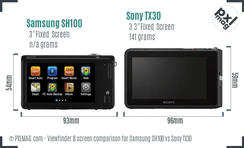 Samsung SH100 vs Sony TX30 Screen and Viewfinder comparison