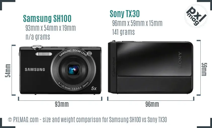 Samsung SH100 vs Sony TX30 size comparison