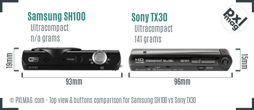 Samsung SH100 vs Sony TX30 top view buttons comparison