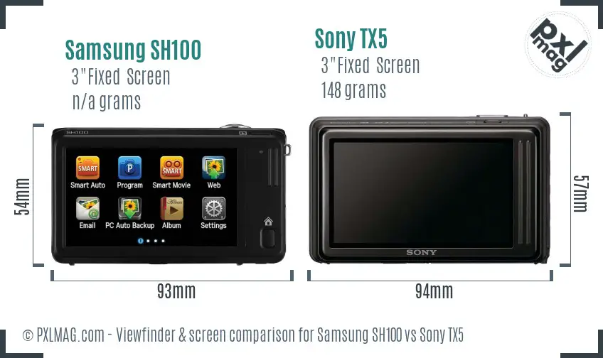 Samsung SH100 vs Sony TX5 Screen and Viewfinder comparison