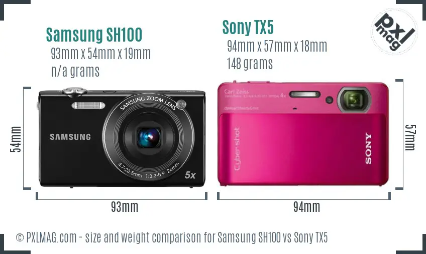 Samsung SH100 vs Sony TX5 size comparison