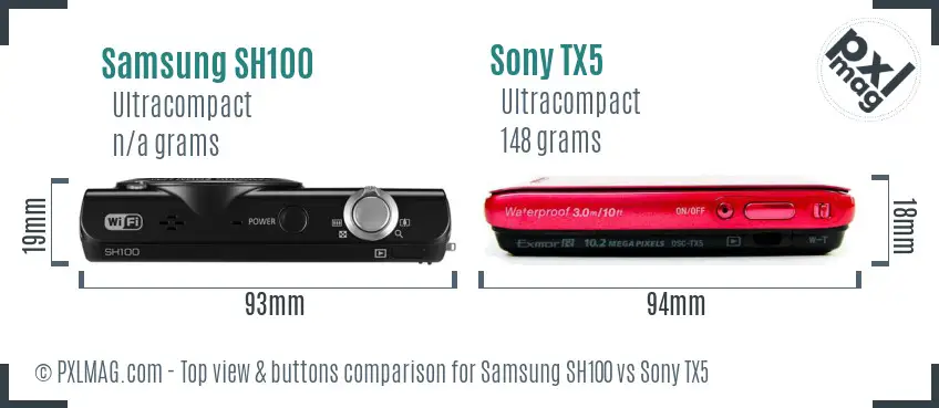 Samsung SH100 vs Sony TX5 top view buttons comparison
