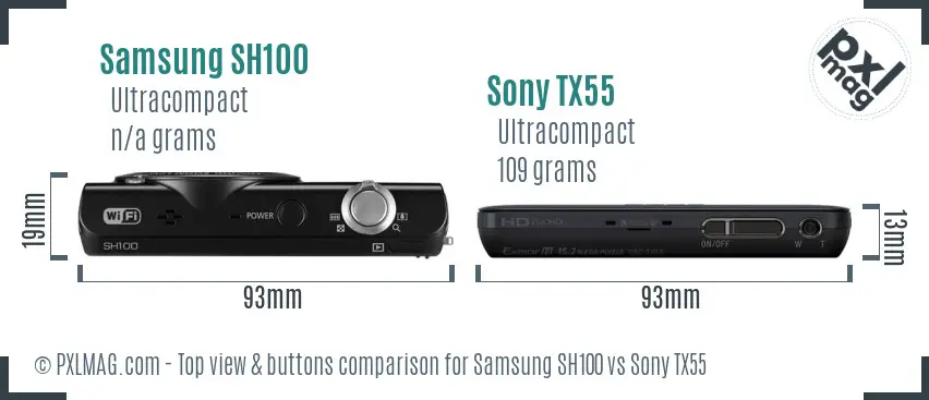 Samsung SH100 vs Sony TX55 top view buttons comparison