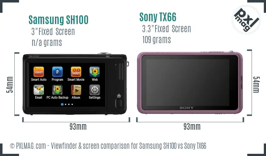 Samsung SH100 vs Sony TX66 Screen and Viewfinder comparison