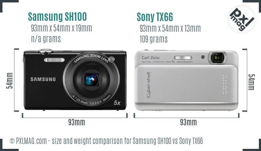Samsung SH100 vs Sony TX66 size comparison