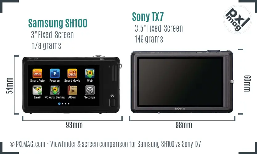 Samsung SH100 vs Sony TX7 Screen and Viewfinder comparison