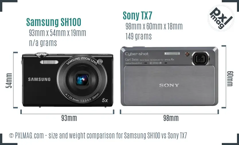 Samsung SH100 vs Sony TX7 size comparison