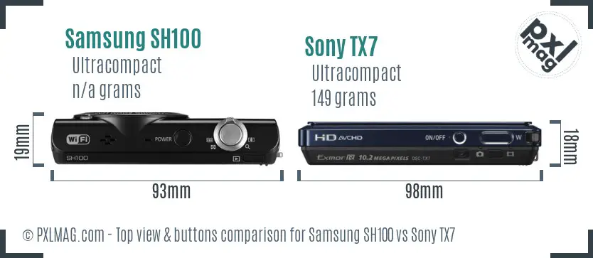 Samsung SH100 vs Sony TX7 top view buttons comparison