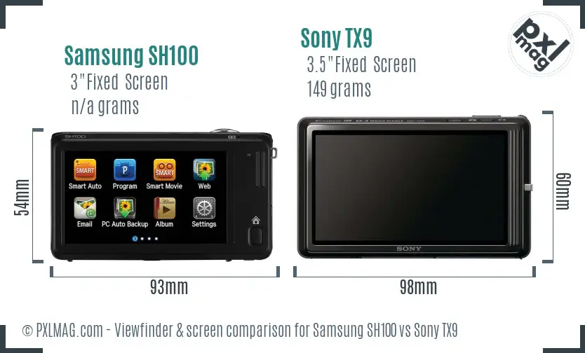 Samsung SH100 vs Sony TX9 Screen and Viewfinder comparison