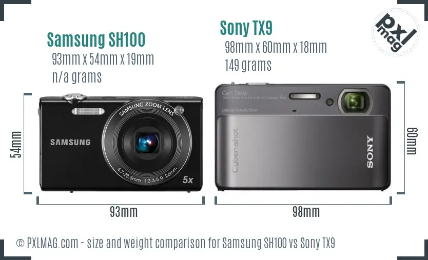 Samsung SH100 vs Sony TX9 size comparison