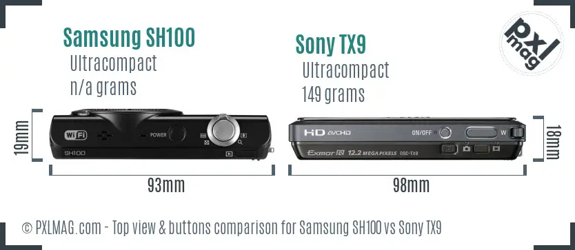 Samsung SH100 vs Sony TX9 top view buttons comparison