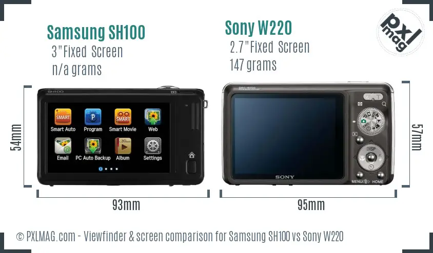 Samsung SH100 vs Sony W220 Screen and Viewfinder comparison