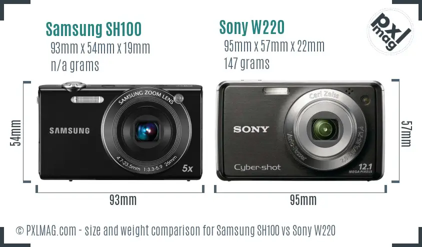 Samsung SH100 vs Sony W220 size comparison