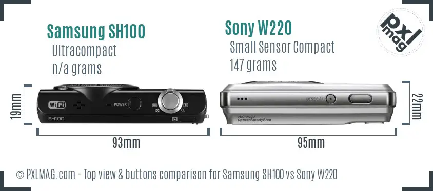Samsung SH100 vs Sony W220 top view buttons comparison