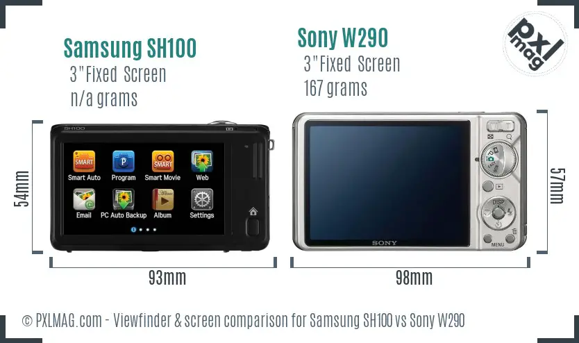 Samsung SH100 vs Sony W290 Screen and Viewfinder comparison Samsung SH100 vs Sony W290 Screen and Viewfinder comparison
