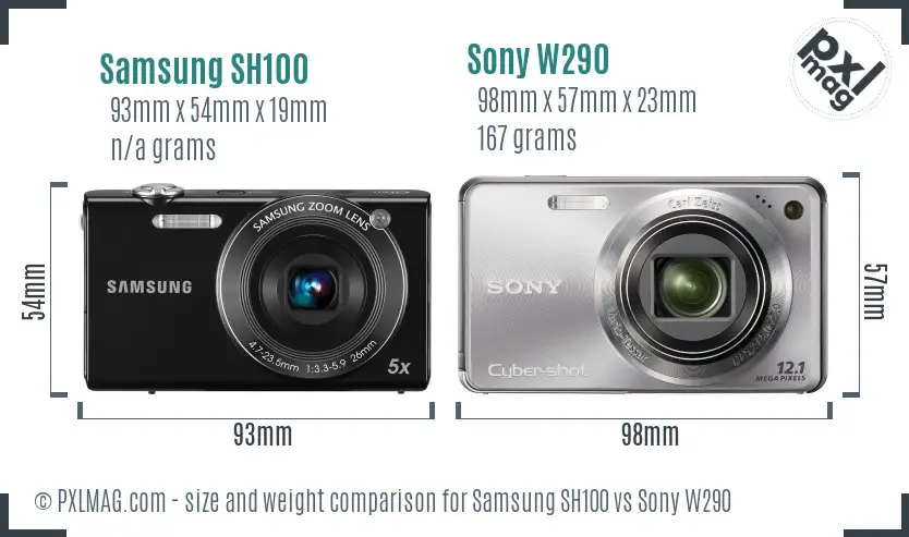 Samsung SH100 vs Sony W290 size comparison Samsung SH100 vs Sony W290 size comparison