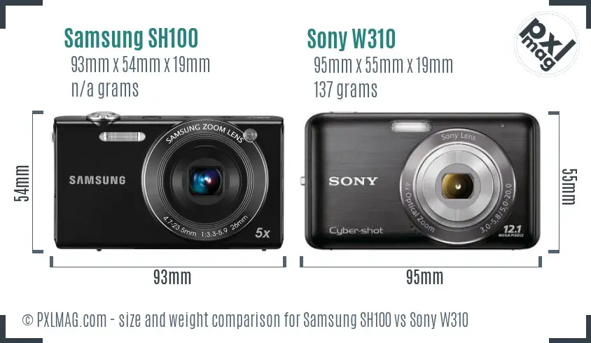 Samsung SH100 vs Sony W310 size comparison