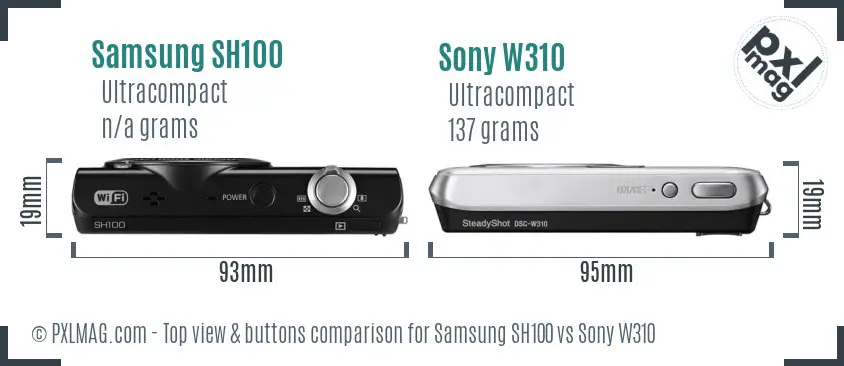 Samsung SH100 vs Sony W310 top view buttons comparison