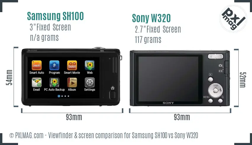 Samsung SH100 vs Sony W320 Screen and Viewfinder comparison