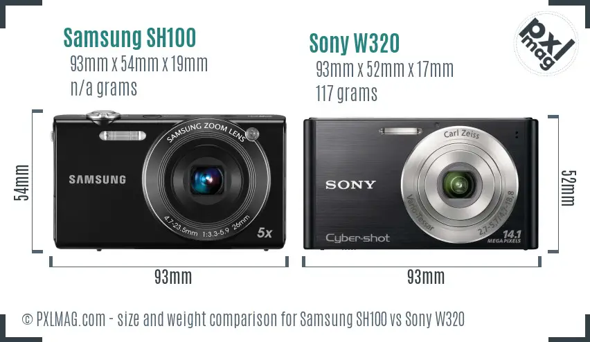 Samsung SH100 vs Sony W320 size comparison
