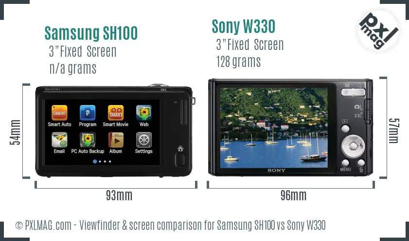 Samsung SH100 vs Sony W330 Screen and Viewfinder comparison