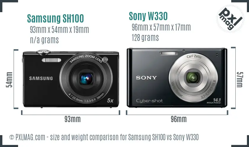 Samsung SH100 vs Sony W330 size comparison