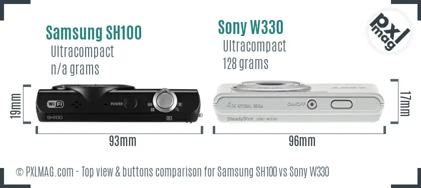 Samsung SH100 vs Sony W330 top view buttons comparison