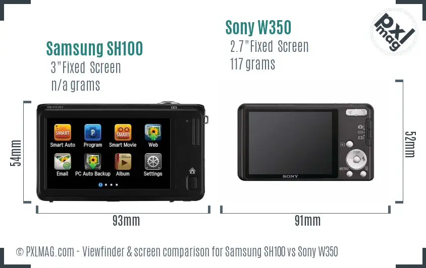 Samsung SH100 vs Sony W350 Screen and Viewfinder comparison
