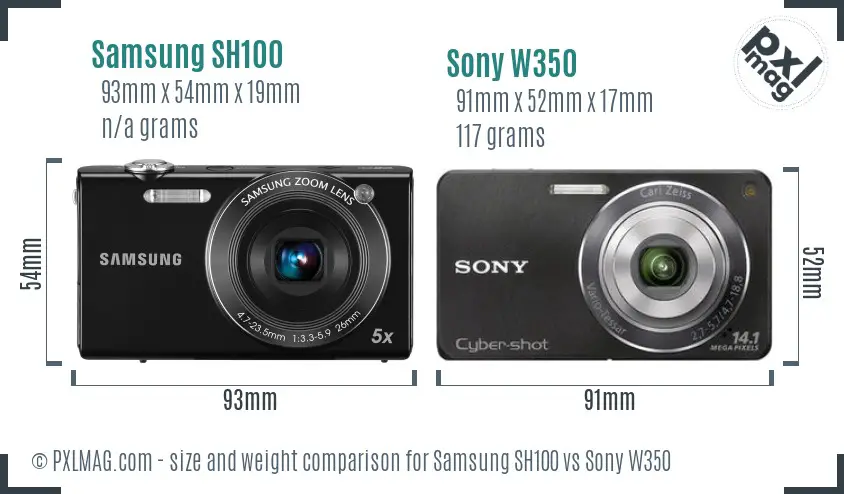 Samsung SH100 vs Sony W350 size comparison