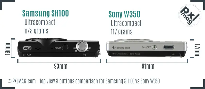 Samsung SH100 vs Sony W350 top view buttons comparison