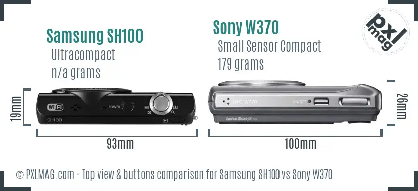 Samsung SH100 vs Sony W370 top view buttons comparison Samsung SH100 vs Sony W370 top view buttons comparison