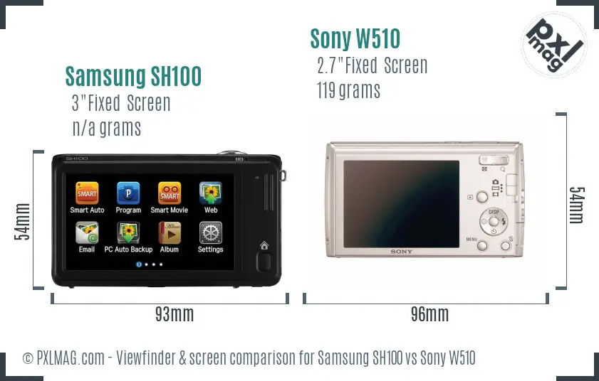 Samsung SH100 vs Sony W510 Screen and Viewfinder comparison Samsung SH100 vs Sony W510 Screen and Viewfinder comparison