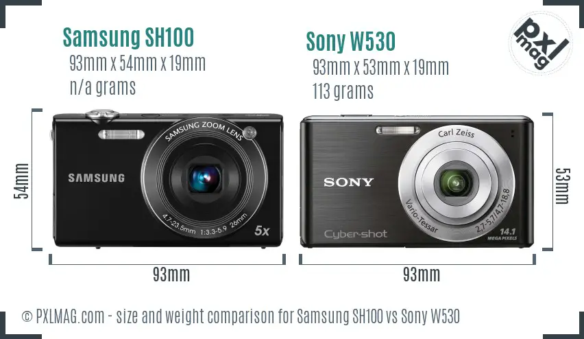 Samsung SH100 vs Sony W530 size comparison