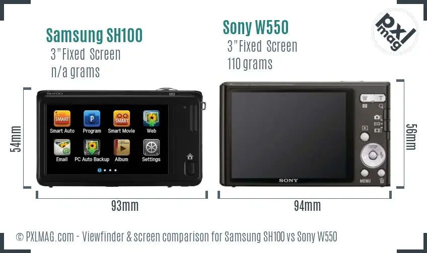 Samsung SH100 vs Sony W550 Screen and Viewfinder comparison