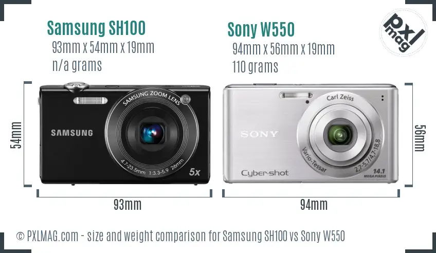 Samsung SH100 vs Sony W550 size comparison