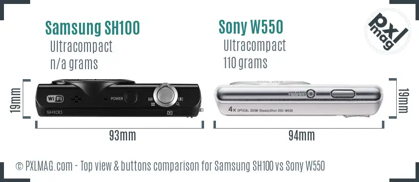 Samsung SH100 vs Sony W550 top view buttons comparison