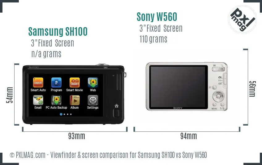Samsung SH100 vs Sony W560 Screen and Viewfinder comparison