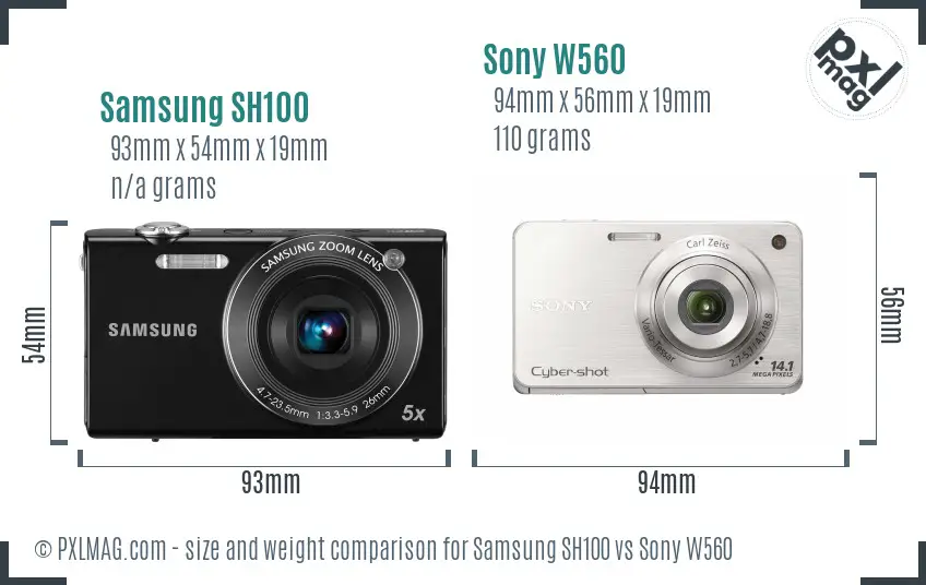 Samsung SH100 vs Sony W560 size comparison