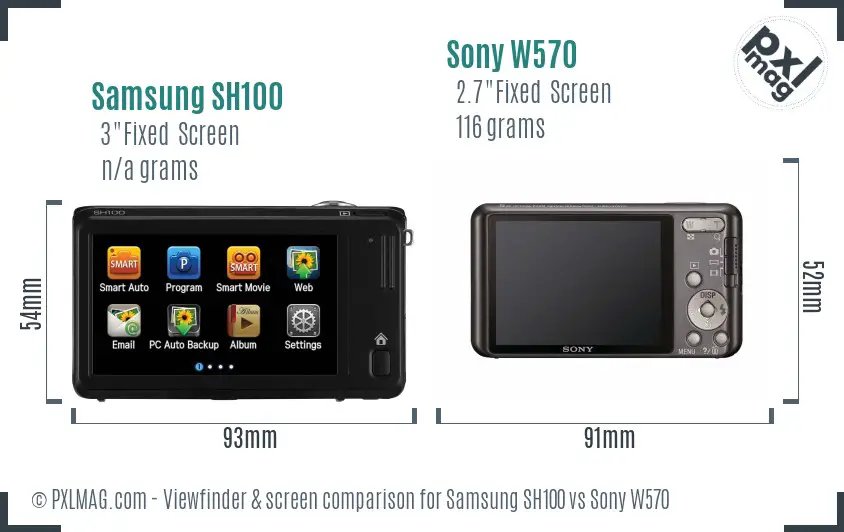 Samsung SH100 vs Sony W570 Screen and Viewfinder comparison