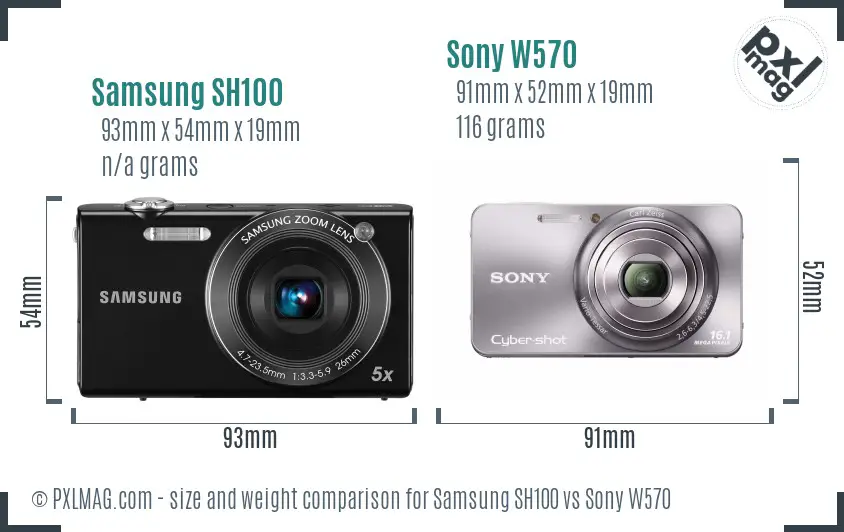 Samsung SH100 vs Sony W570 size comparison