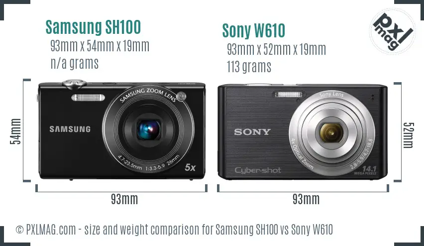 Samsung SH100 vs Sony W610 size comparison Samsung SH100 vs Sony W610 size comparison
