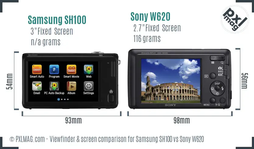 Samsung SH100 vs Sony W620 Screen and Viewfinder comparison Samsung SH100 vs Sony W620 Screen and Viewfinder comparison