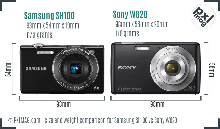 Samsung SH100 vs Sony W620 size comparison Samsung SH100 vs Sony W620 size comparison