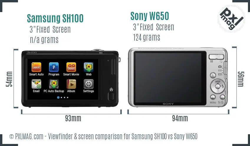 Samsung SH100 vs Sony W650 Screen and Viewfinder comparison