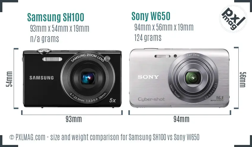 Samsung SH100 vs Sony W650 size comparison